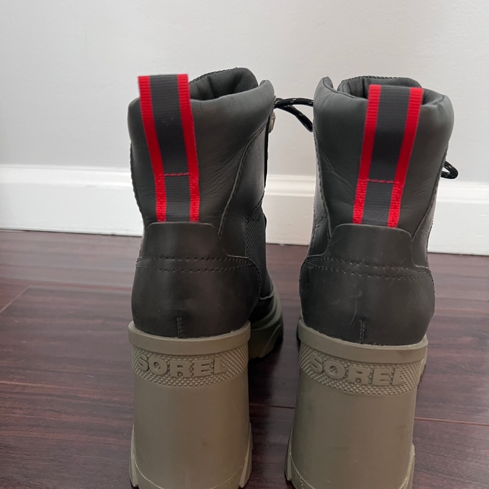 Sorel Black and Olive Lace-Up Platform Heel Boots - Picture 2 of 5